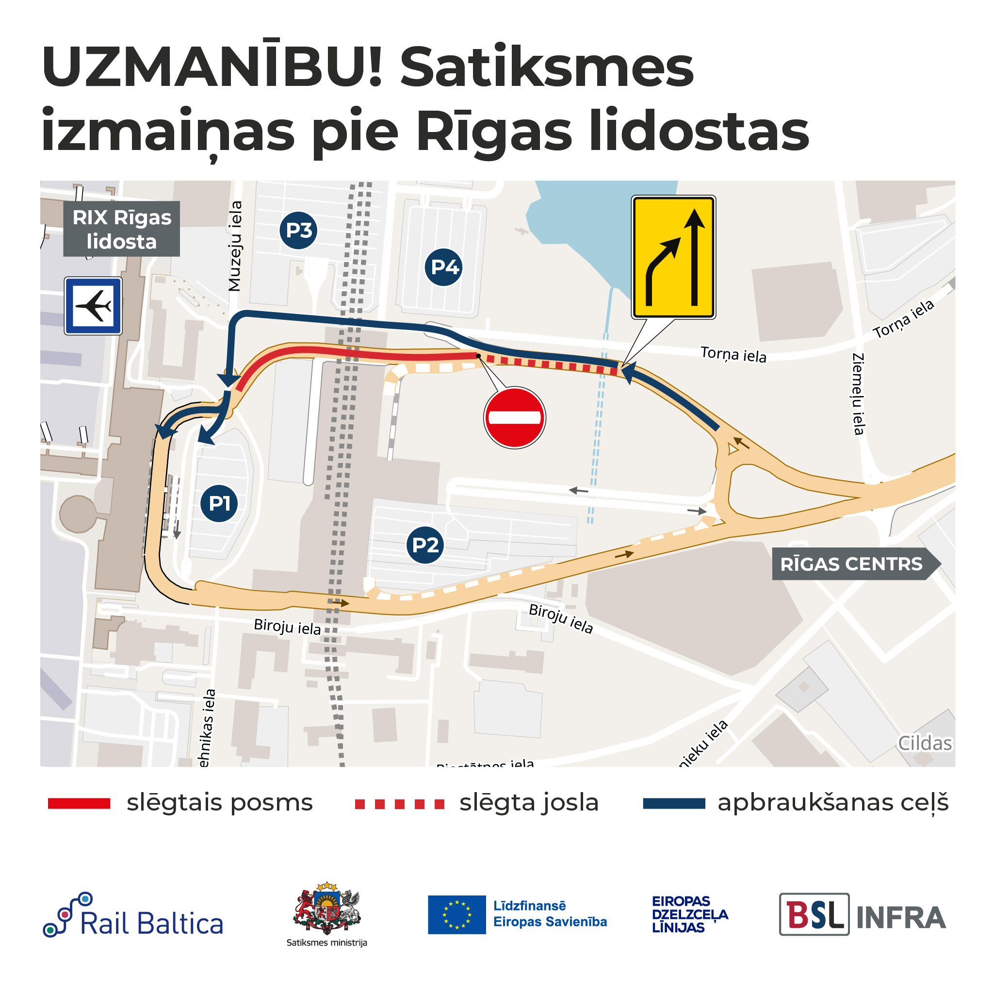 Shēma - ceļu satiksmes izmainas pie Rīgas lidostas.