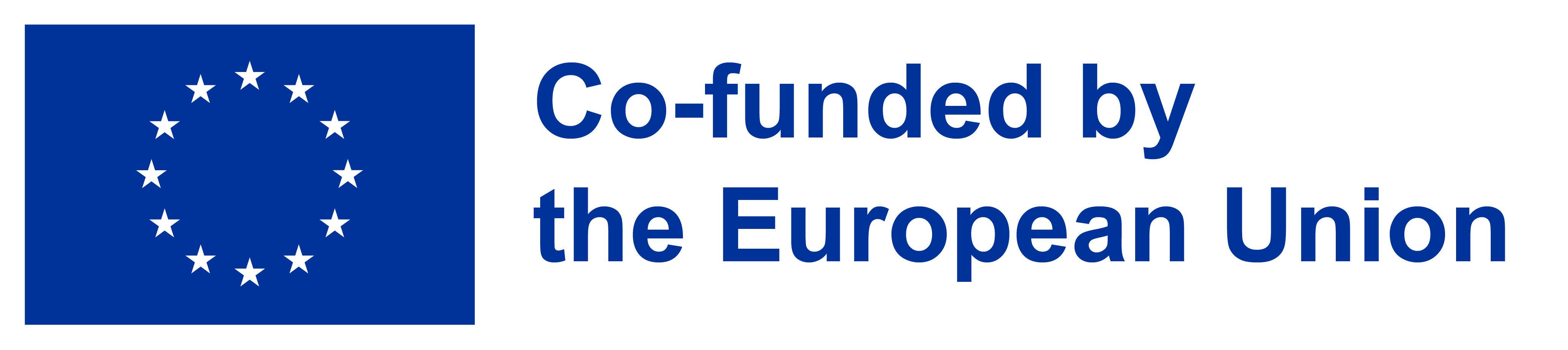 Blue and white logo with EU flag and title "Co-funded by the European Union"