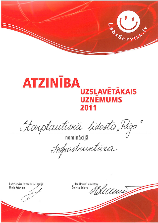Diploms "Uzslavētākais uzņēmums 2011"