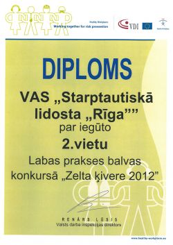 Diploms "Zelta ķivere 2012"